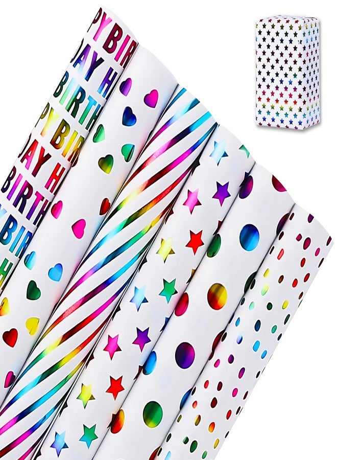 BeadRiver Gift Wrapping Paper 6 PCS Mini Rolls Colorful Printed Design Small Gifts for Birthday Party Holiday Christmas 17 inch x 120 inch - Image 1